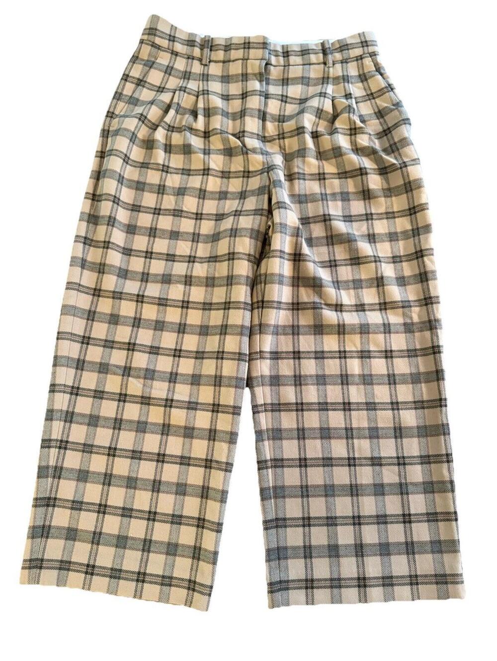 Wilfred Artizia Wide Leg Plaid Pant Front Pleated Size 12 Cropped Workwear Capri